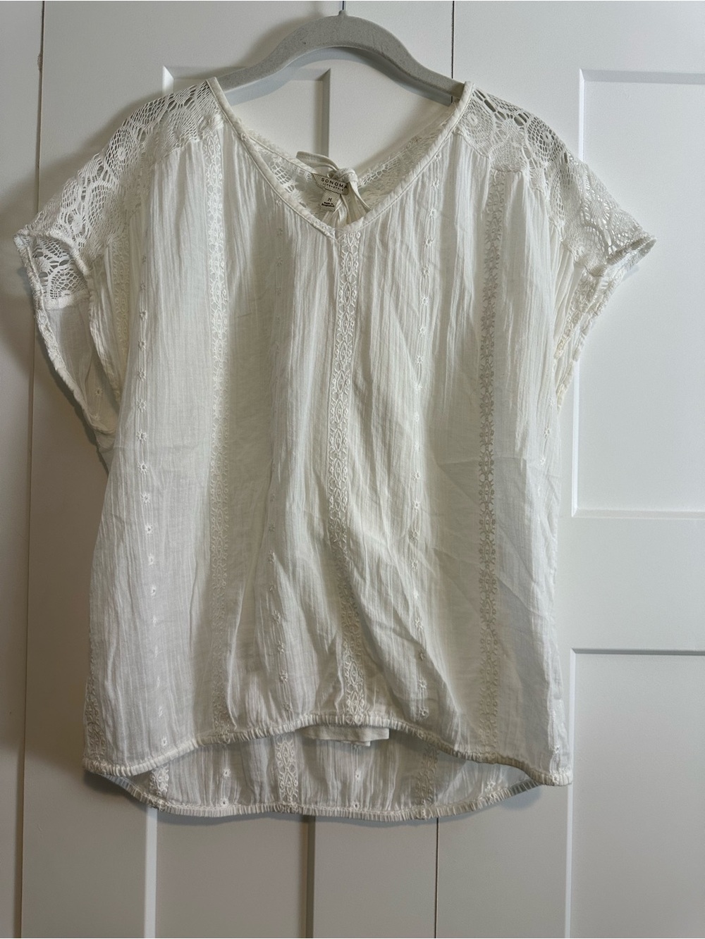 Sonoma White Short Sleeve Lace-Trim Top with Camisole